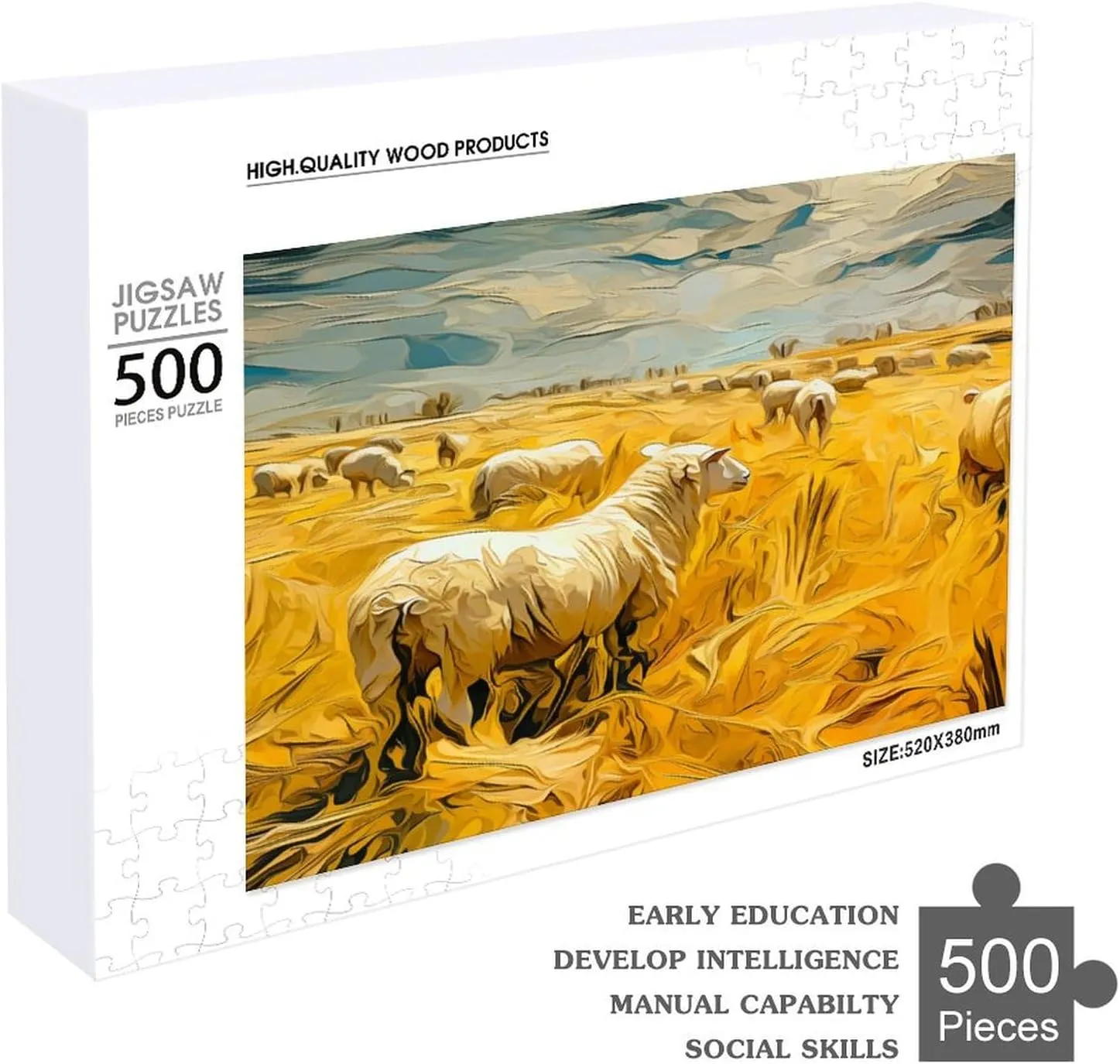 Flock of Sheep 500 Piece Jigsaw Puzzle,Golden Grassland Adult Jigsaw Puzzle,with Letters on Back,Home Decoration,500 PCS