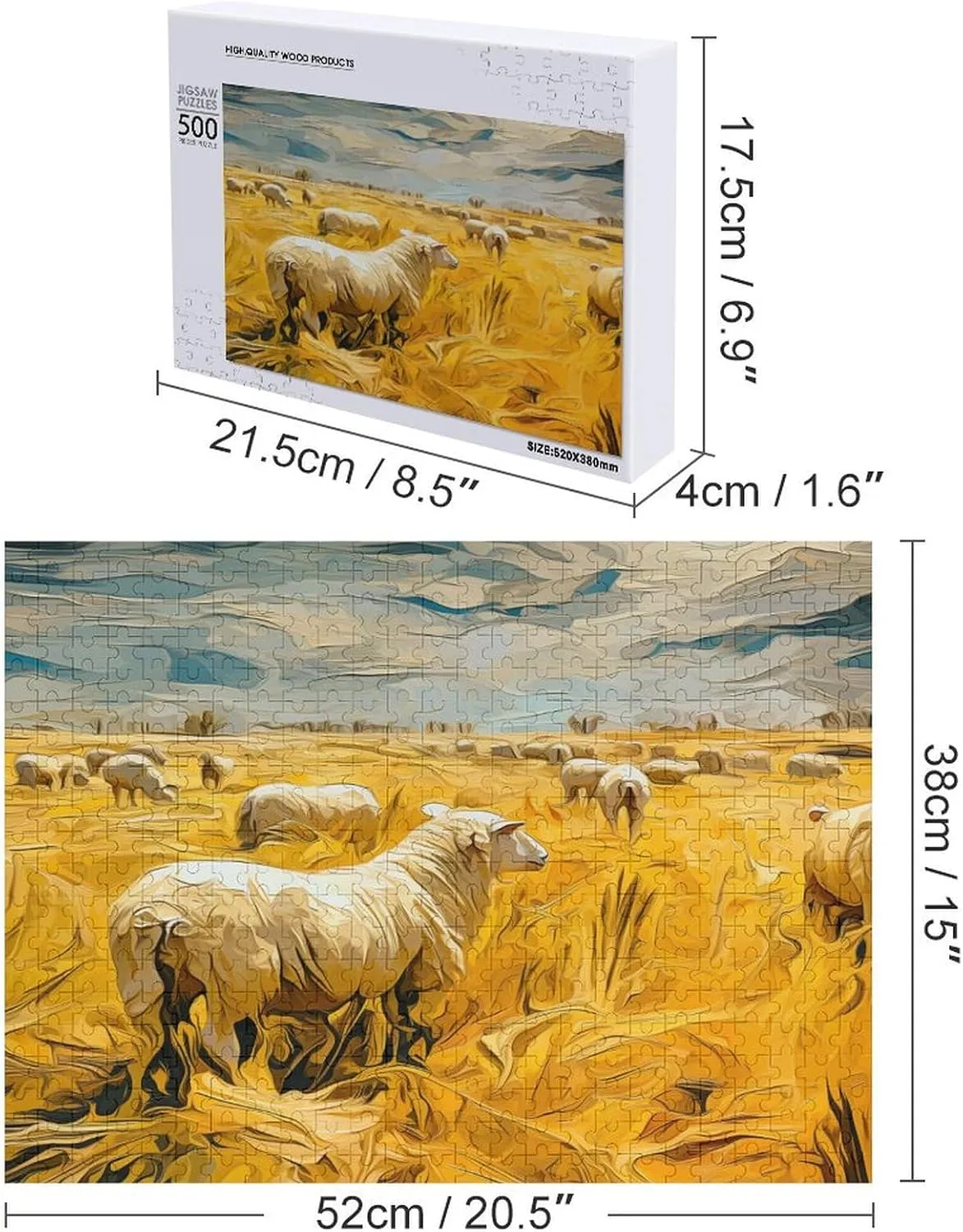 Flock of Sheep 500 Piece Jigsaw Puzzle,Golden Grassland Adult Jigsaw Puzzle,with Letters on Back,Home Decoration,500 PCS