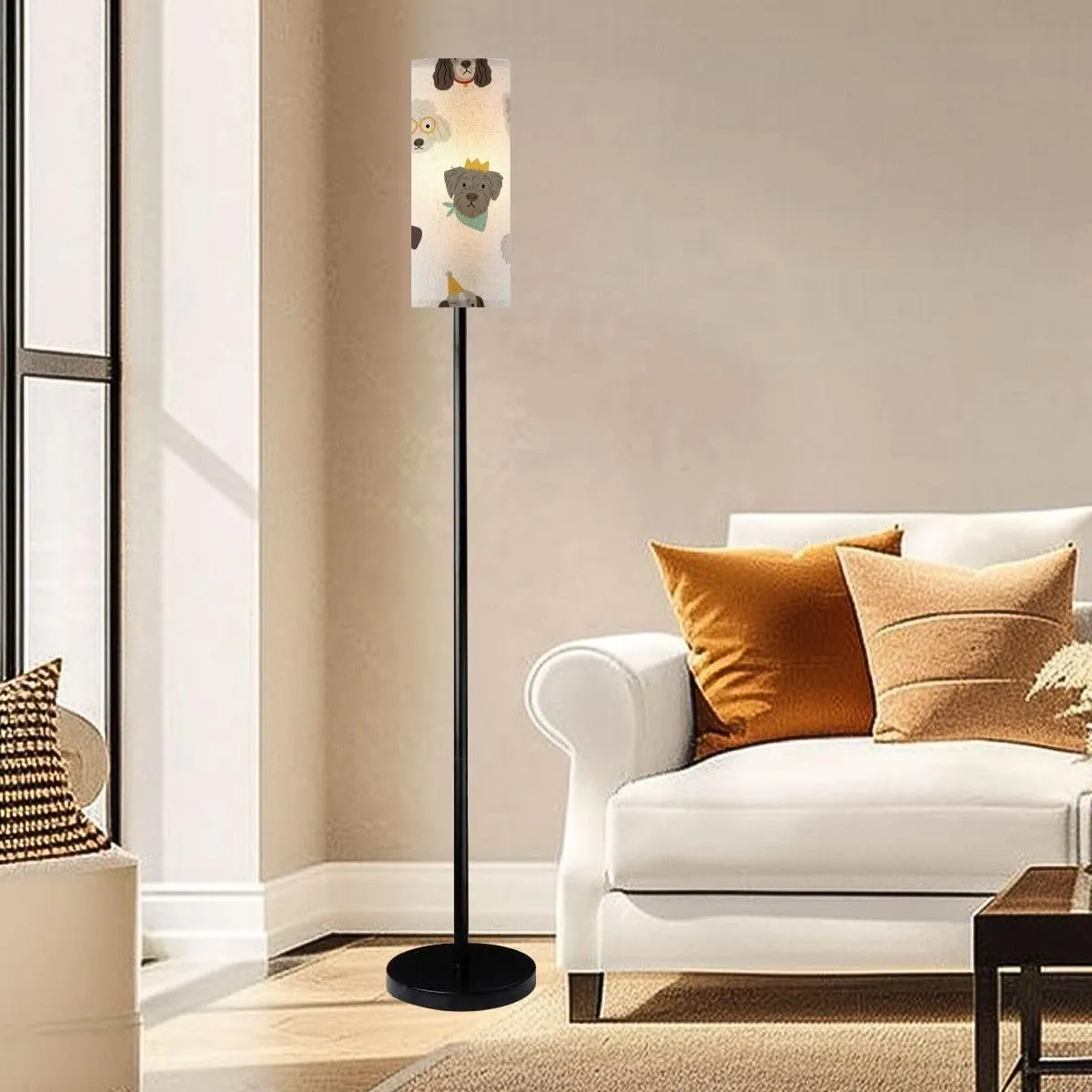 Floor Lamp for Living Room Cute cartoon dog flat style Happy pet Dog Birthday party Seamless Light Stand Lamp with Remote Control Dimmable LED Tall Lamps for Bedrooms Reading Western Home Decor