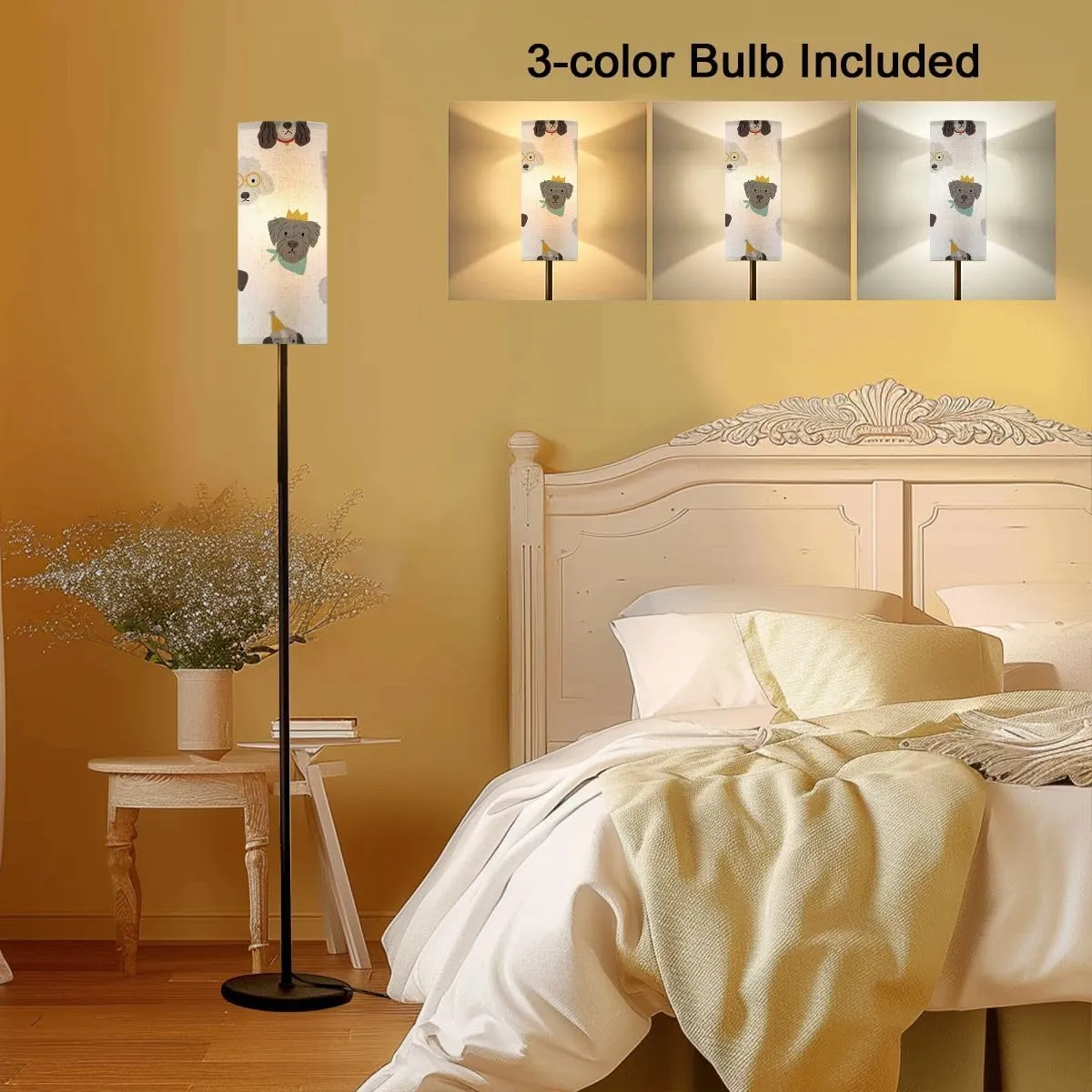 Floor Lamp for Living Room Cute cartoon dog flat style Happy pet Dog Birthday party Seamless Light Stand Lamp with Remote Control Dimmable LED Tall Lamps for Bedrooms Reading Western Home Decor