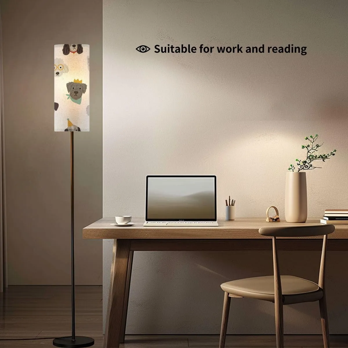 Floor Lamp for Living Room Cute cartoon dog flat style Happy pet Dog Birthday party Seamless Light Stand Lamp with Remote Control Dimmable LED Tall Lamps for Bedrooms Reading Western Home Decor