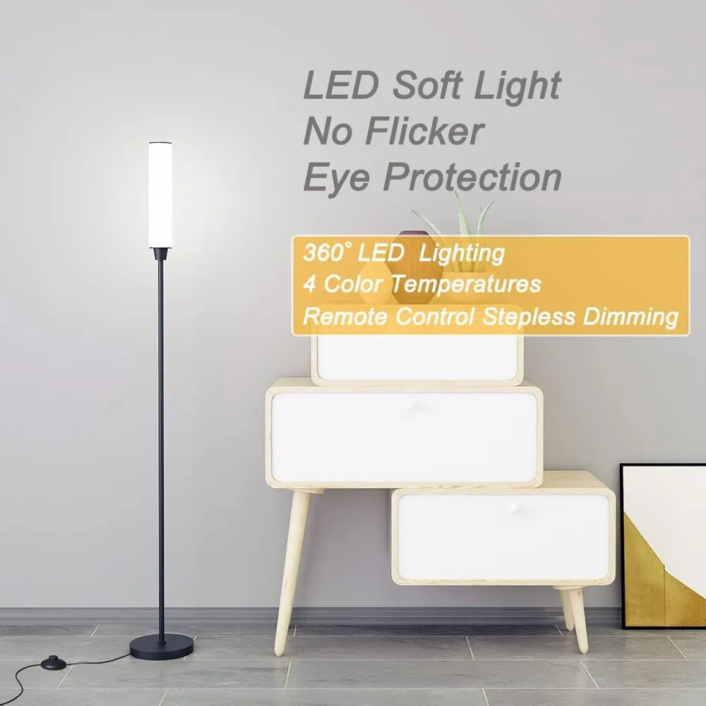 Floor Lamp with Remote Control,Bright Floor Lamps for Living Room/Bedroom/Office, Stepless Adjustable 3000K-6000K Colors and 10-100% Brightness,Standing Light with Foot Switch (Black)