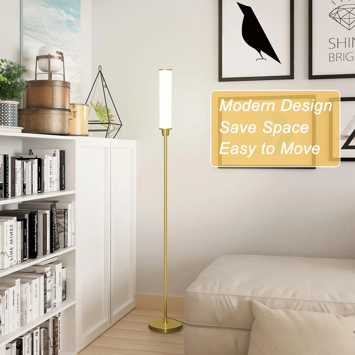 Floor Lamp with Remote Control,Bright Floor Lamps for Living Room/Bedroom/Office, Stepless Adjustable 3000K-6000K Colors and 10-100% Brightness,Standing Light with Foot Switch (Brass Gold)