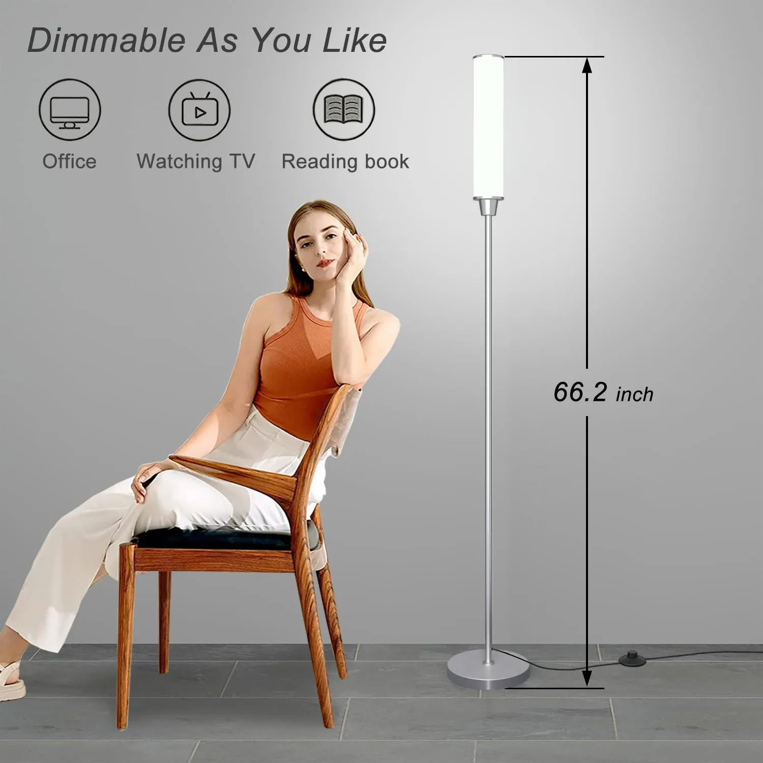 Floor Lamp with Remote Control,Bright Floor Lamps for Living Room/Bedroom/Office, Stepless Adjustable 3000K-6000K Colors and 10-100% Brightness,Standing Light with Foot Switch (Nickel)