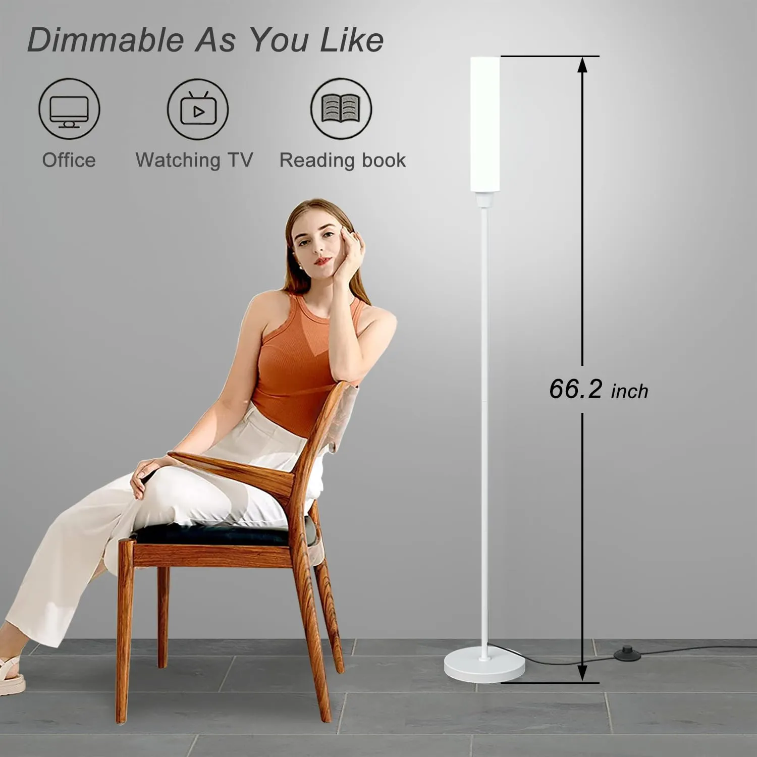 Floor Lamp with Remote Control,Bright Floor Lamps for Living Room/Bedroom/Office, Stepless Adjustable 3000K-6000K Colors and 10-100% Brightness,Standing Light with Foot Switch (White)