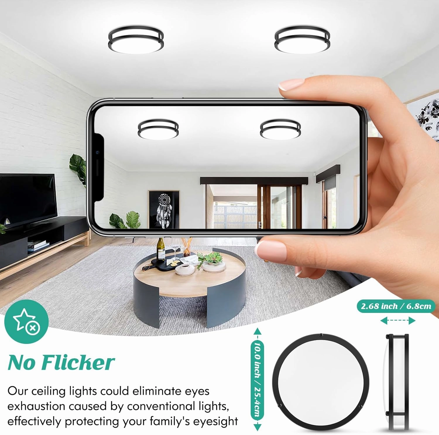 Flush Mount Ceiling Light Black, 30W 4000Lm 5CCT Dimmable LED Ceiling Light Fixture, 2700K/3000K/4000K/5000K/6500K Adjustable 10 Inch for Hallway Bedroom Bathroom Kitchen Closet Offices, Set of 2