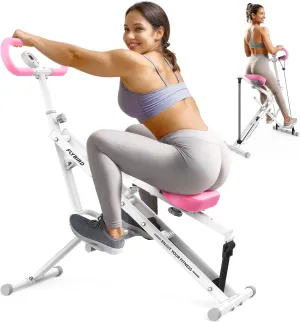 FLYBIRD Squat Machine, Ride Rowing Machine for Glute Core Legs Cardio Exercise, 4 Adjustable Resistance Levels, Foldable & Easy Setup, Full Body Workout Home Gym, 350 LBS Capacity (Pink & Gray)