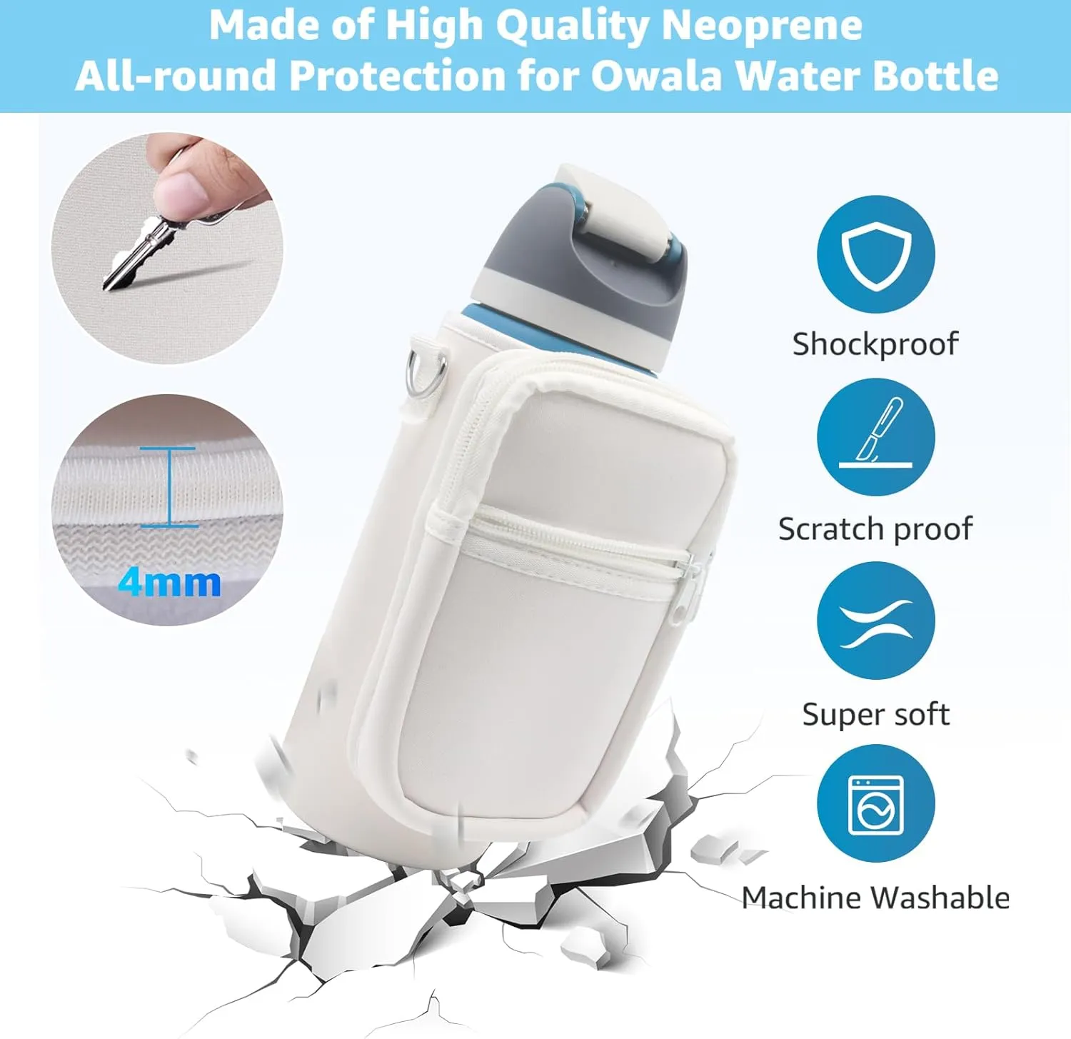 for Owala FreeSip Insulated Stainless Steel Water Bottle Cup Holder Cover Carrier Sling Bag with Strap, Pouch Pocket for Phone/Accessories, add Handle for Owala 24oz (White-24oz)