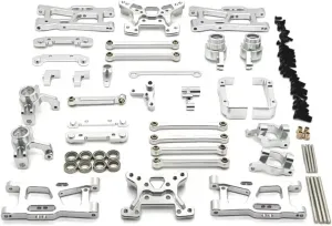 for Wltoys 144016 144018 1/14 Metal Steering Cup Hub Carrier for Swing Arm Link Rod Shock Tower Kit RC Car Upgrade Parts Accessories Replacement RC Car DIY Parts(Silver)