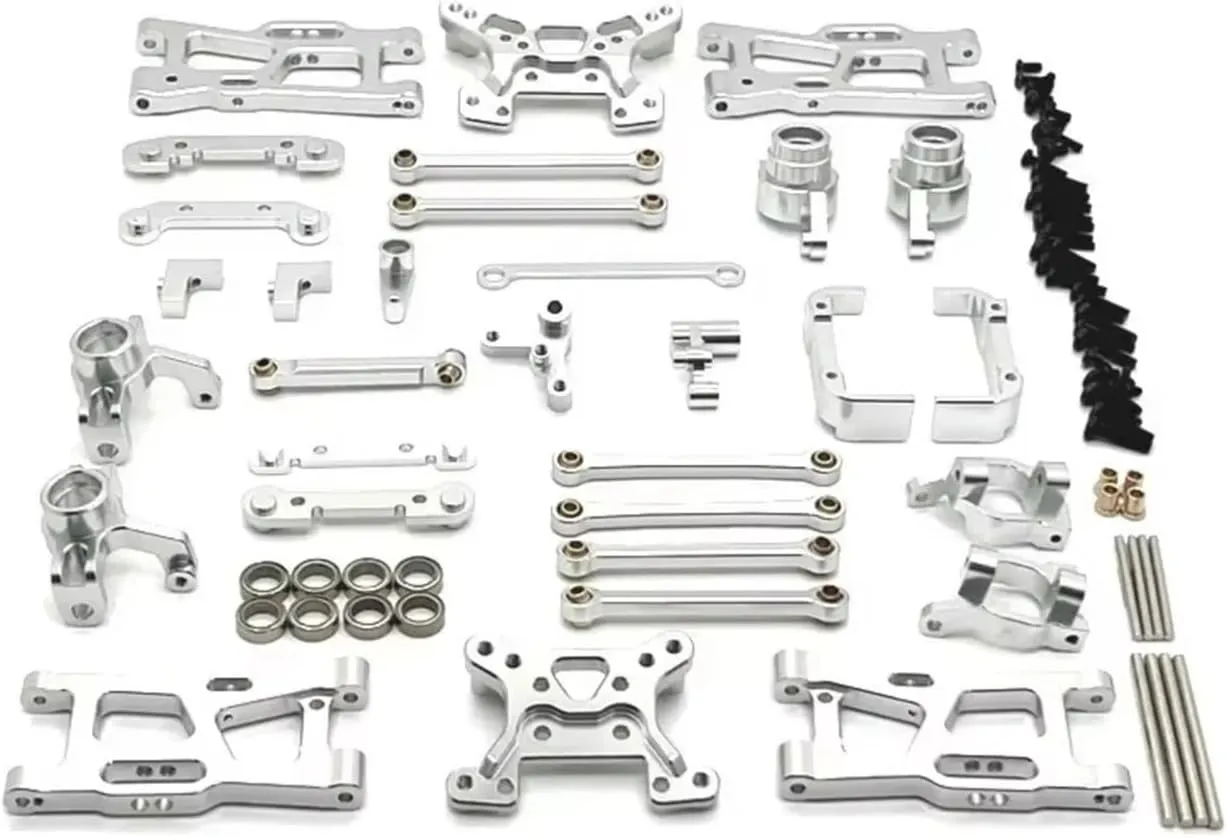 for Wltoys 144016 144018 1/14 Metal Steering Cup Hub Carrier for Swing Arm Link Rod Shock Tower Kit RC Car Upgrade Parts Accessories Replacement RC Car DIY Parts(Silver)