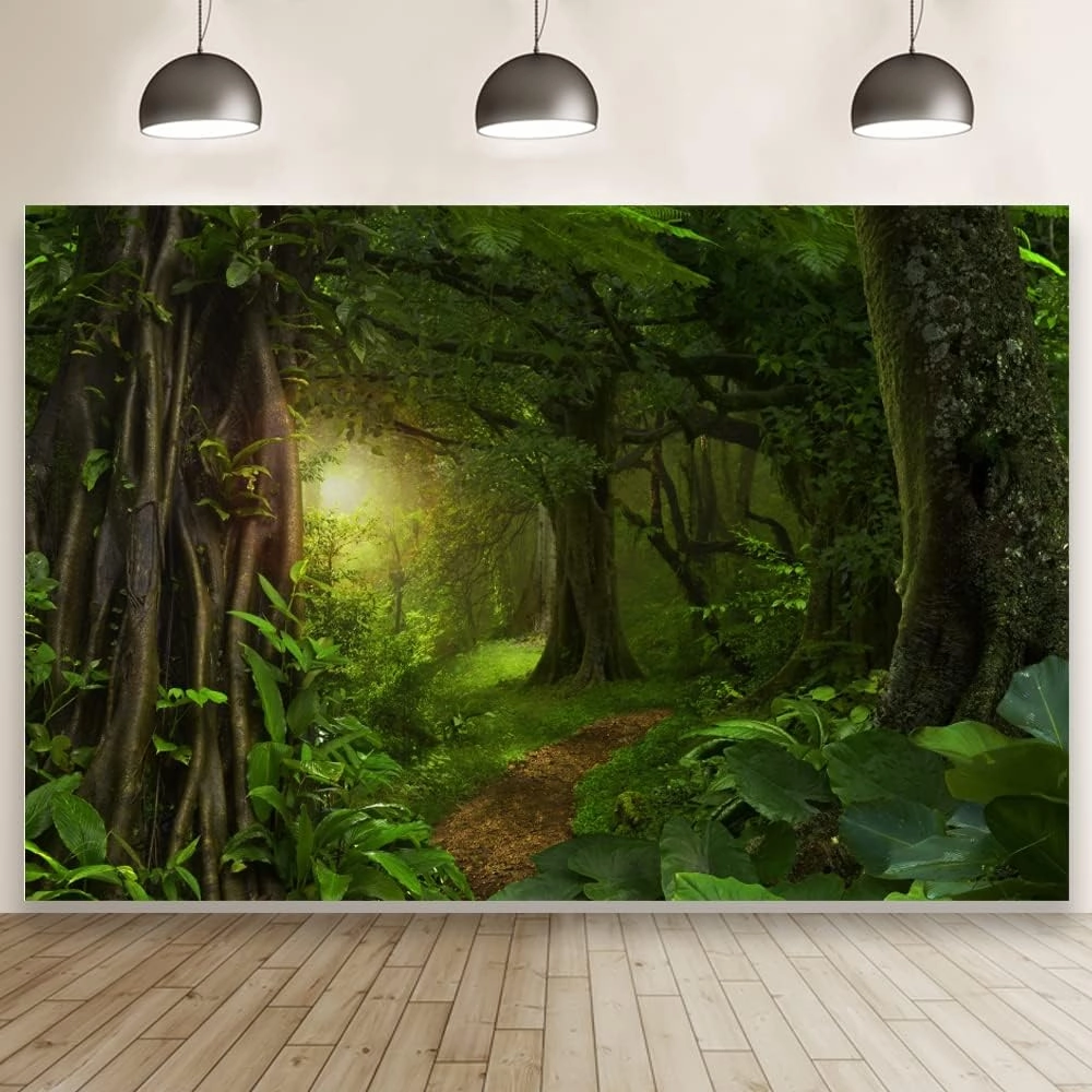 Forest Jungle Backdrop for Photography Enchanted Fairytale Rainforest Photo Backdrop Kids Birthday Party Events Decor LFEEY 10x10ft Green Forest Natural Scenery Photography Background Studio Props