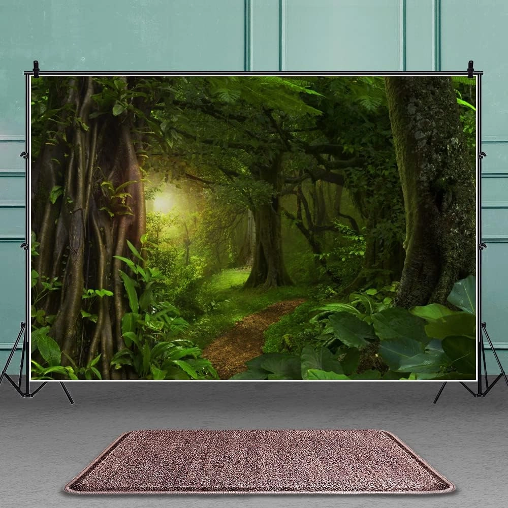 Forest Jungle Backdrop for Photography Enchanted Fairytale Rainforest Photo Backdrop Kids Birthday Party Events Decor LFEEY 10x10ft Green Forest Natural Scenery Photography Background Studio Props