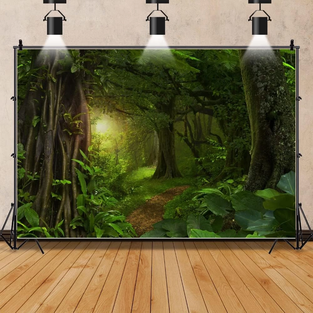 Forest Jungle Backdrop for Photography Enchanted Fairytale Rainforest Photo Backdrop Kids Birthday Party Events Decor LFEEY 10x10ft Green Forest Natural Scenery Photography Background Studio Props