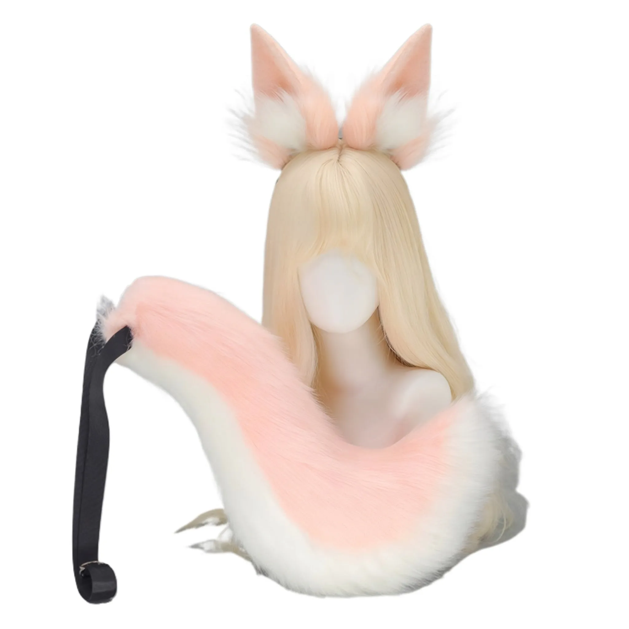 Fox Ear and Tail Cosplay Set Tamamo Style Fluffy Faux Fur Headband & Waist Tail for Girls