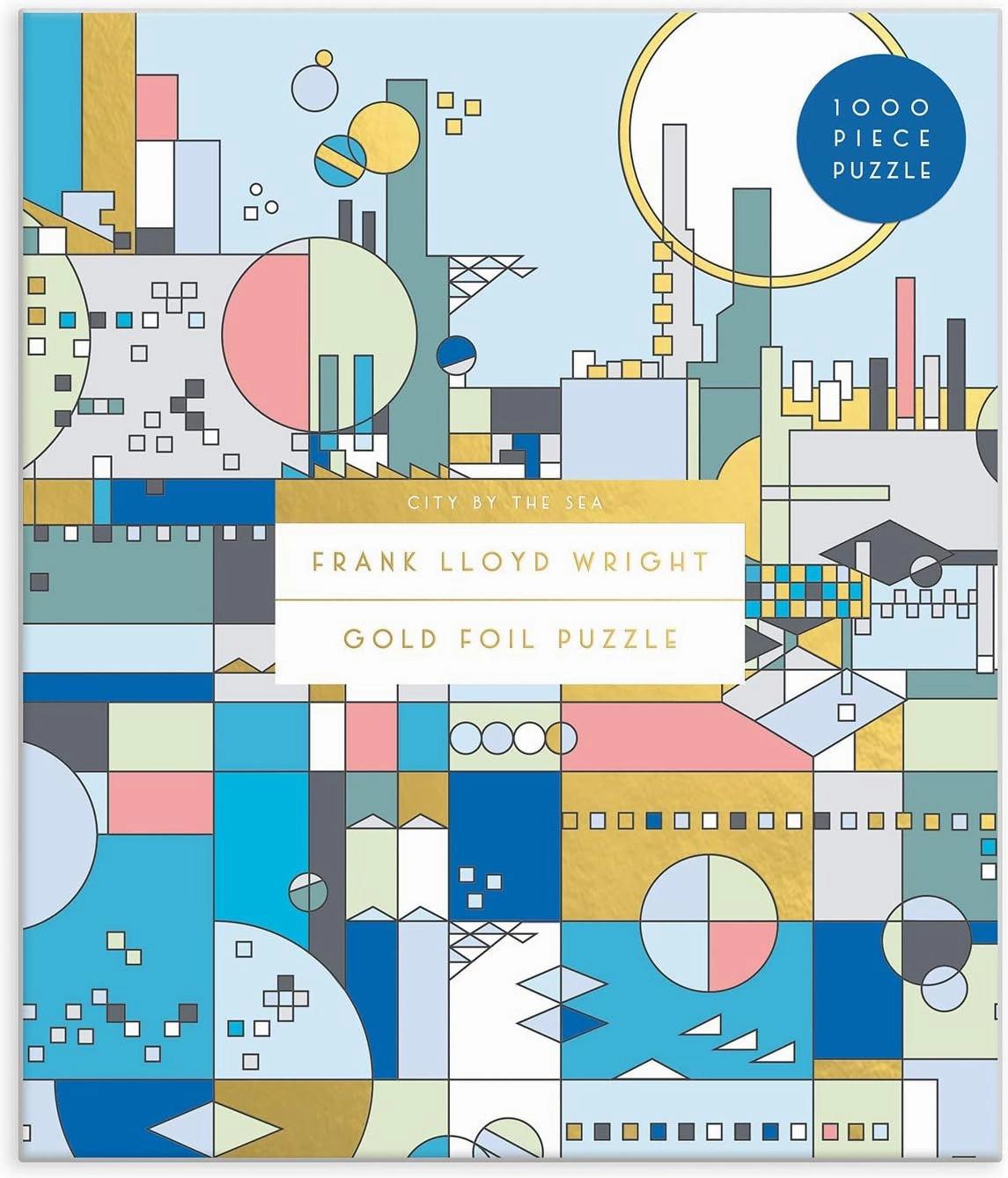 Frank Lloyd Wright City by The Sea Jigsaw Puzzle, 1,000 Pieces, 27” x 20” – Art Puzzle Featuring Wright’s Stunning Illustrations with Foil Accents, Thick, Sturdy Pieces, Challenging Family Activity