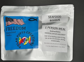 Freedom Freeze Dried Seafood Bisque, BIG PORTION Single Serving Meal, 3 oz as packaged, Camping, Hunting, Backpacking, Survival Meal, Gourmet Meal, Emergency Preparedness, Freeze Dried Meal, Easy to Prepare