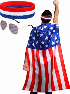 Frienda American Flag Costume Cape, Retro 80's USA Sunglasses and Flag Headband for 4th of July Independence Day Celebration
