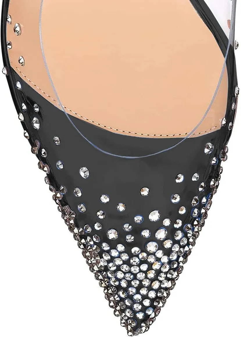 FSJ Women Studded Pointed Toe Transparent Pumps High Heels Shoes with Cute Bowknot US Size 4-15 M