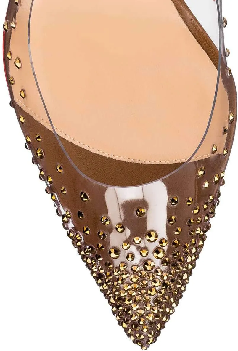 FSJ Women Studded Pointed Toe Transparent Pumps High Heels Shoes with Cute Bowknot US Size 4-15 M