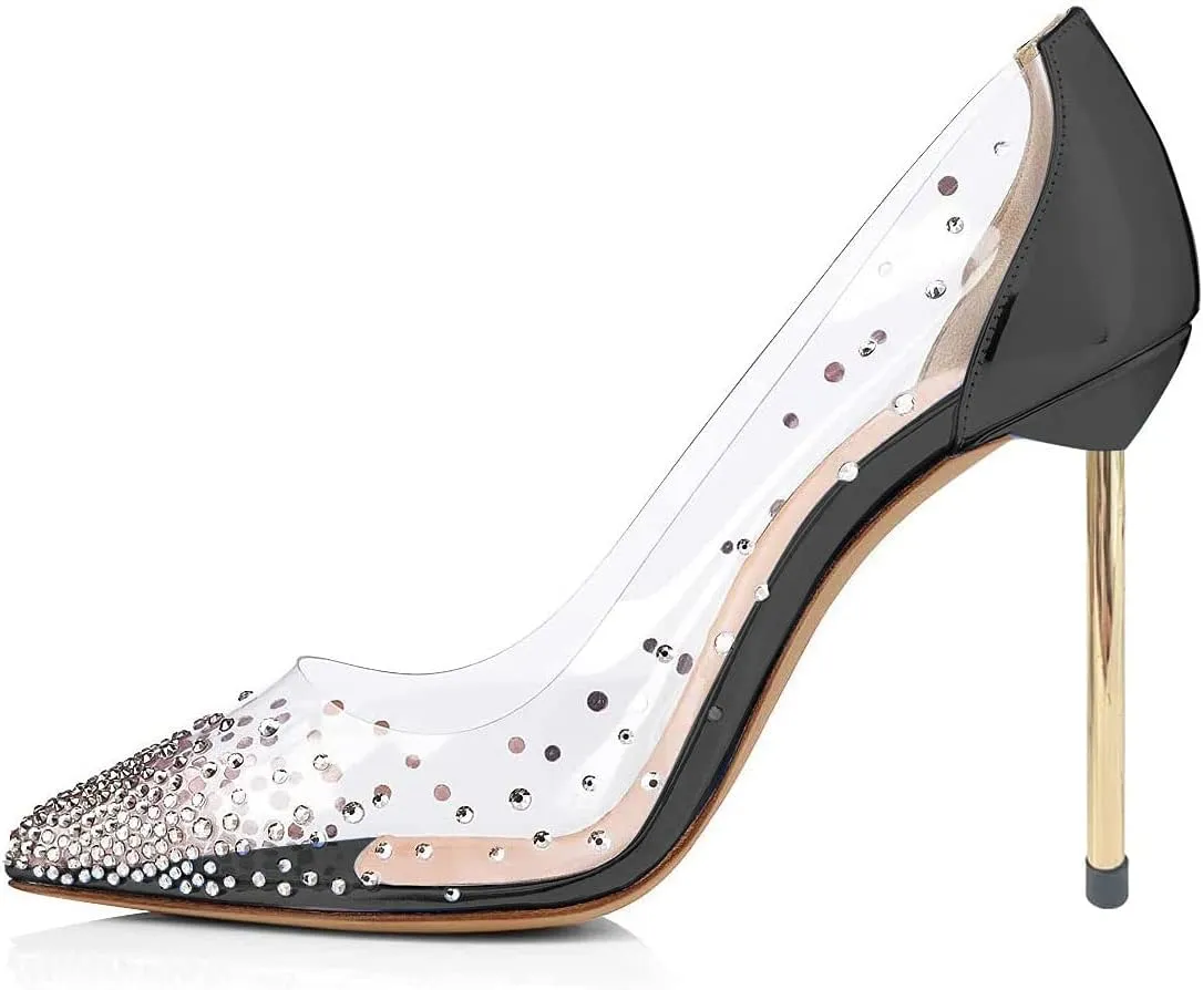 FSJ Women Studded Pointed Toe Transparent Pumps High Heels Shoes with Cute Bowknot US Size 4-15 M