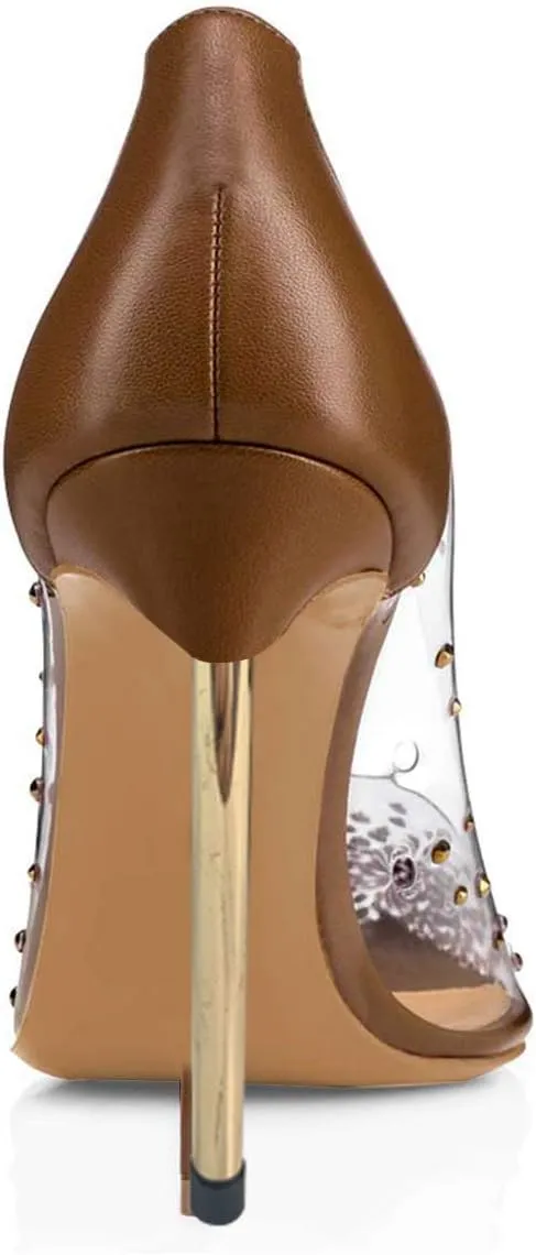 FSJ Women Studded Pointed Toe Transparent Pumps High Heels Shoes with Cute Bowknot US Size 4-15 M