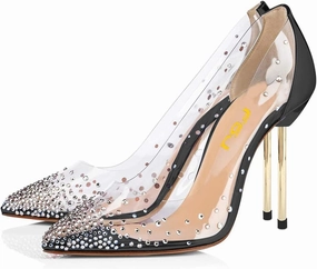 FSJ Women Studded Pointed Toe Transparent Pumps High Heels Shoes with Cute Bowknot US Size 4-15 M