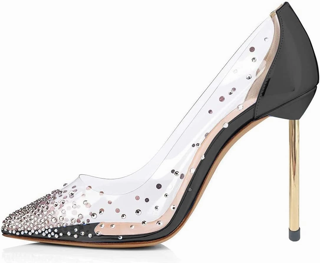 FSJ Women Studded Pointed Toe Transparent Pumps High Heels Shoes with Cute Bowknot US Size 4-15 M