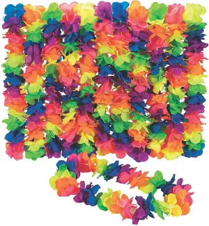 Fun Express Premium Neon Rainbow Large Flower Petal Leis - 12 Flower Neclaces - Tiki, Luau, Tropical Party Apparel Supplies