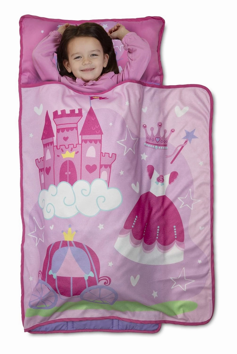 Funhouse Little Princess Kids Nap Mat Set – Includes Pillow and Fleece Blanket – Great for Girls Napping during Daycare or Preschool - Fits Toddlers, Pink
