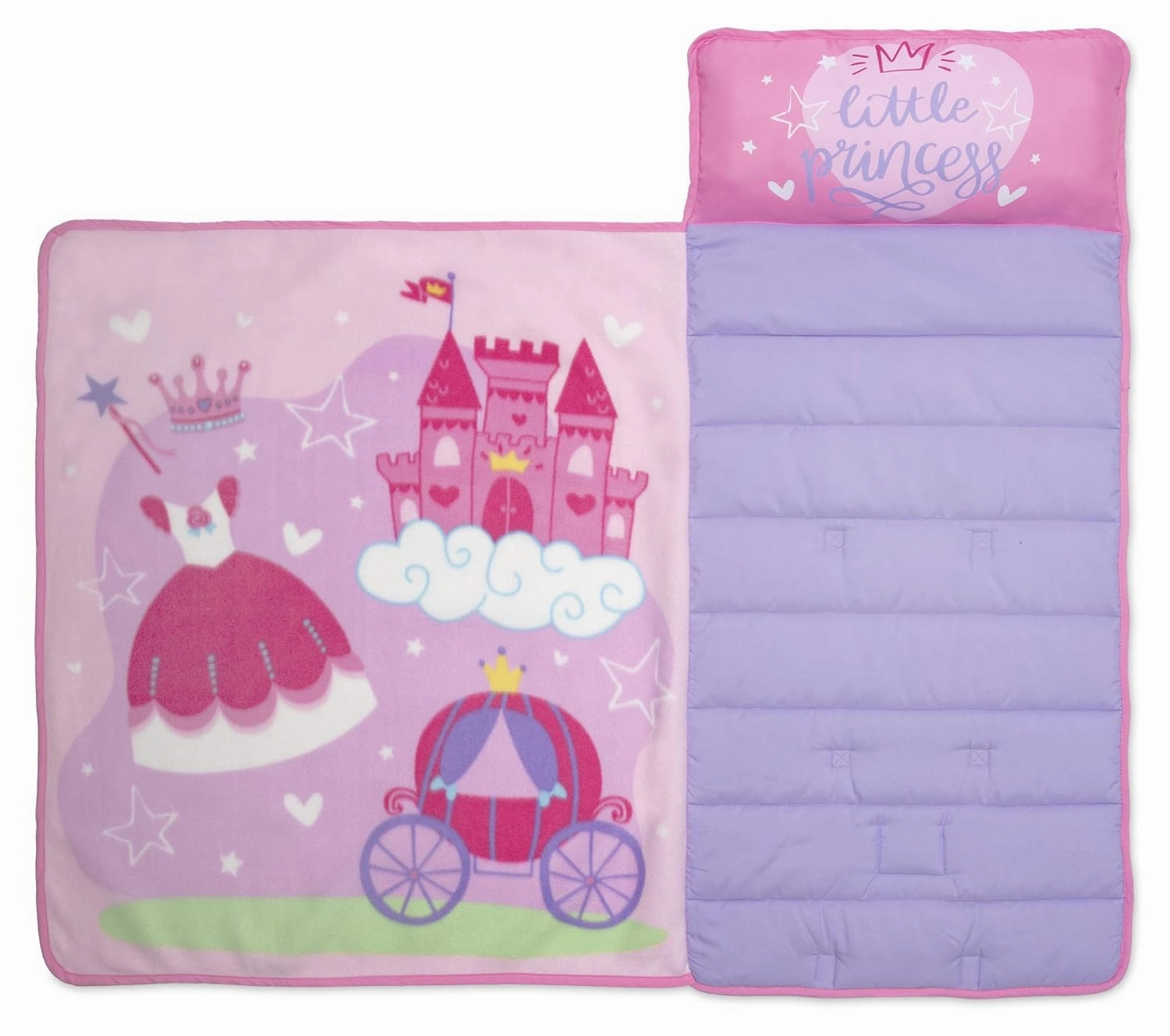 Funhouse Little Princess Kids Nap Mat Set – Includes Pillow and Fleece Blanket – Great for Girls Napping during Daycare or Preschool - Fits Toddlers, Pink