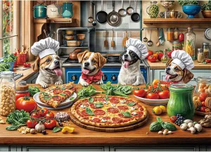 Funny Dog Pizza Jigsaw Puzzle, 1000 Piece Puzzle for Adults, Food Kitchen Jigsaw Puzzle, Animal Pet Lover Challenging Puzzles, Home Decoration Puzzle, Interlock Perfectly No Dust