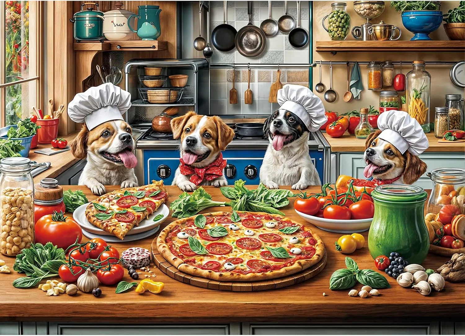 Funny Dog Pizza Jigsaw Puzzle, 1000 Piece Puzzle for Adults, Food Kitchen Jigsaw Puzzle, Animal Pet Lover Challenging Puzzles, Home Decoration Puzzle, Interlock Perfectly No Dust