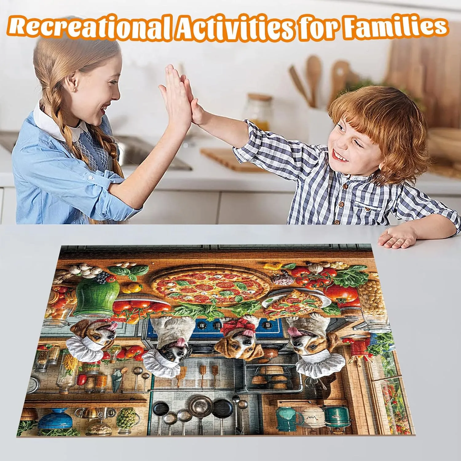 Funny Dog Pizza Jigsaw Puzzle, 1000 Piece Puzzle for Adults, Food Kitchen Jigsaw Puzzle, Animal Pet Lover Challenging Puzzles, Home Decoration Puzzle, Interlock Perfectly No Dust