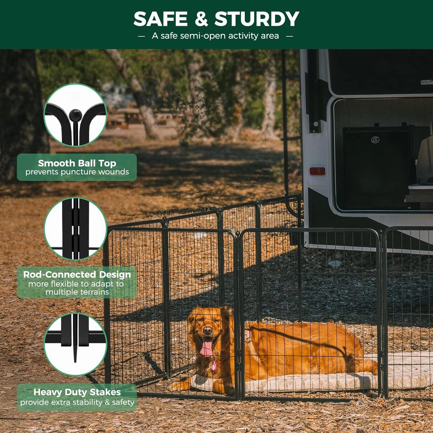 FXW Rollick Dog Playpen for Yard, RV Camping, 32 inch 16 Panels for Small and Medium Dogs│Patented