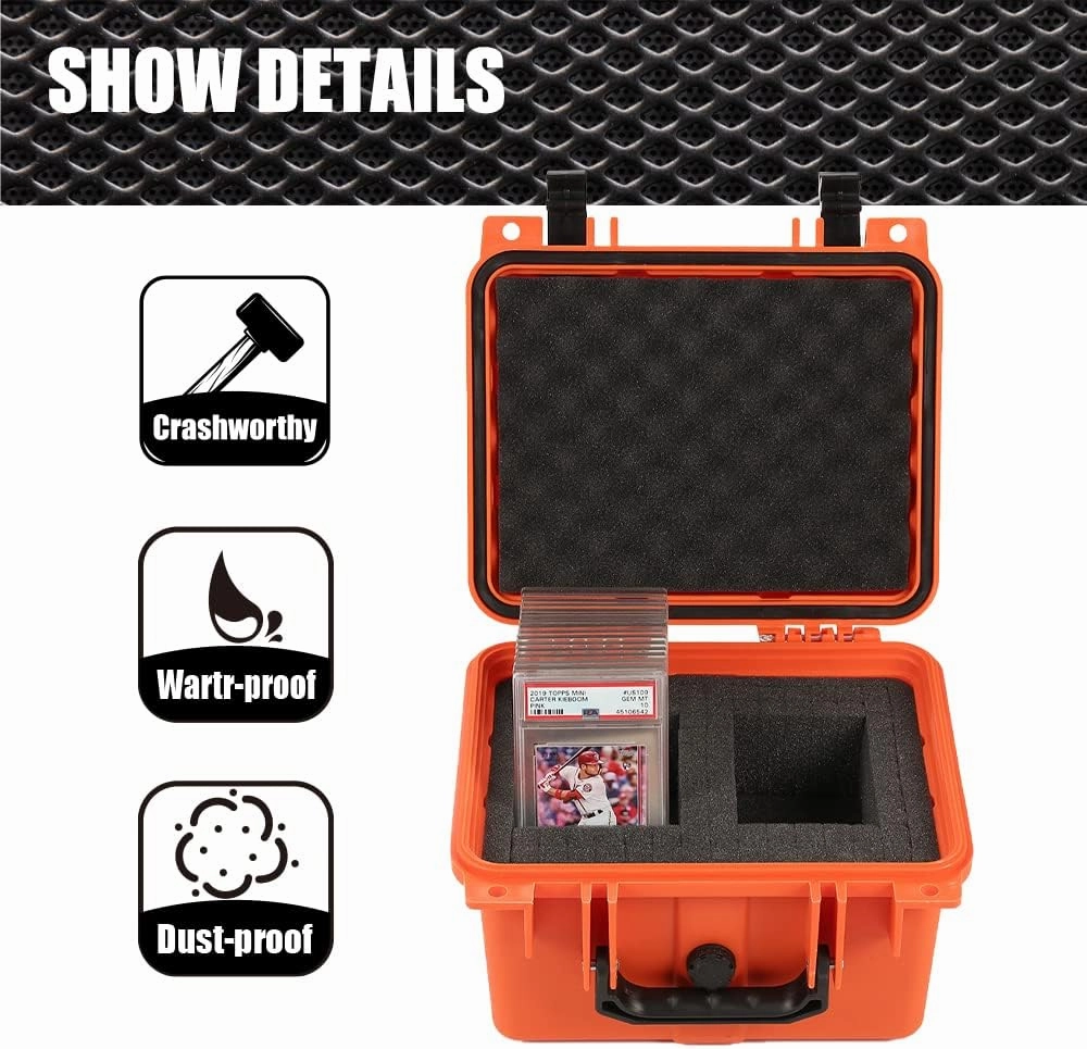 G-PLUS Graded Card Storage Box Compatible with BGS PSA SGC FGS Weatherproof Graded Sports Trading Cards(Small, Orange)