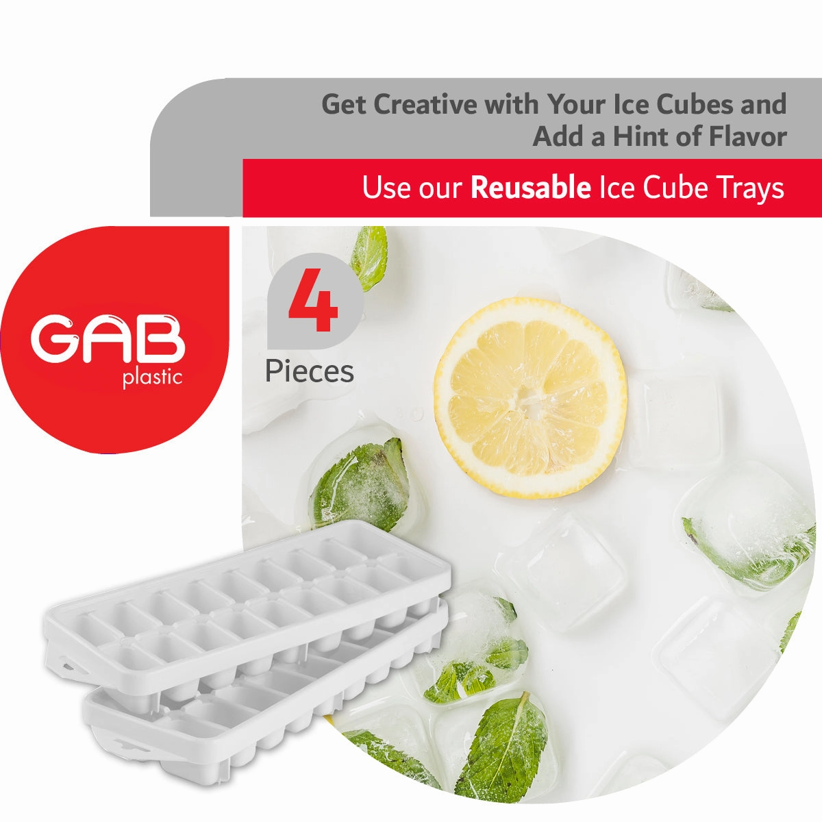 Gab Plastic Set of 4 Ice Cube Trays - White