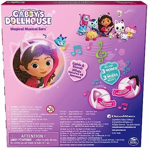 Gabby's Dollhouse, Magical Musical Cat Ears, Kids Costume with Lights, Music, Sounds & Phrases, Pretend Play Toys for Girls Ages 3 and up