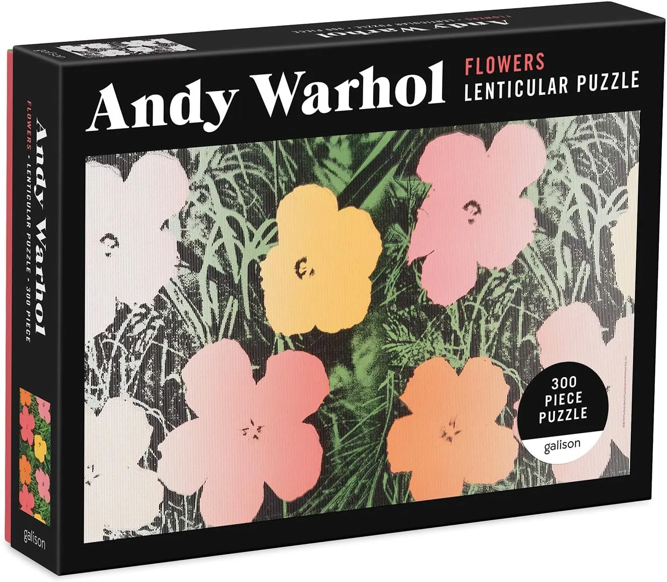 Galison Andy Warhol Flowers Jigsaw Puzzle, 300 Pieces, 17.75" x 11" Lenticular Jigsaw Puzzle Featuring Shifting Iconic Andy Warhol Artwork, Thick, Sturdy Pieces, Family Activity, Great Gift