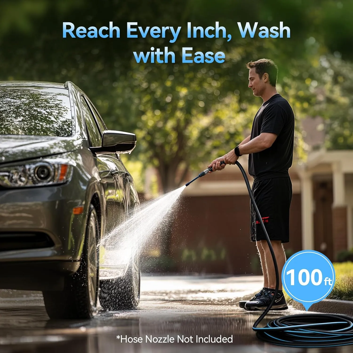 Garden Hose 100 ft x 5/8", Flexible Heavy Duty Water Hose with Coil Spring Handle, No Kink, Leak-Resistant, Lightweight, Ideal for Home Garden, Car Wash, or Professional Use