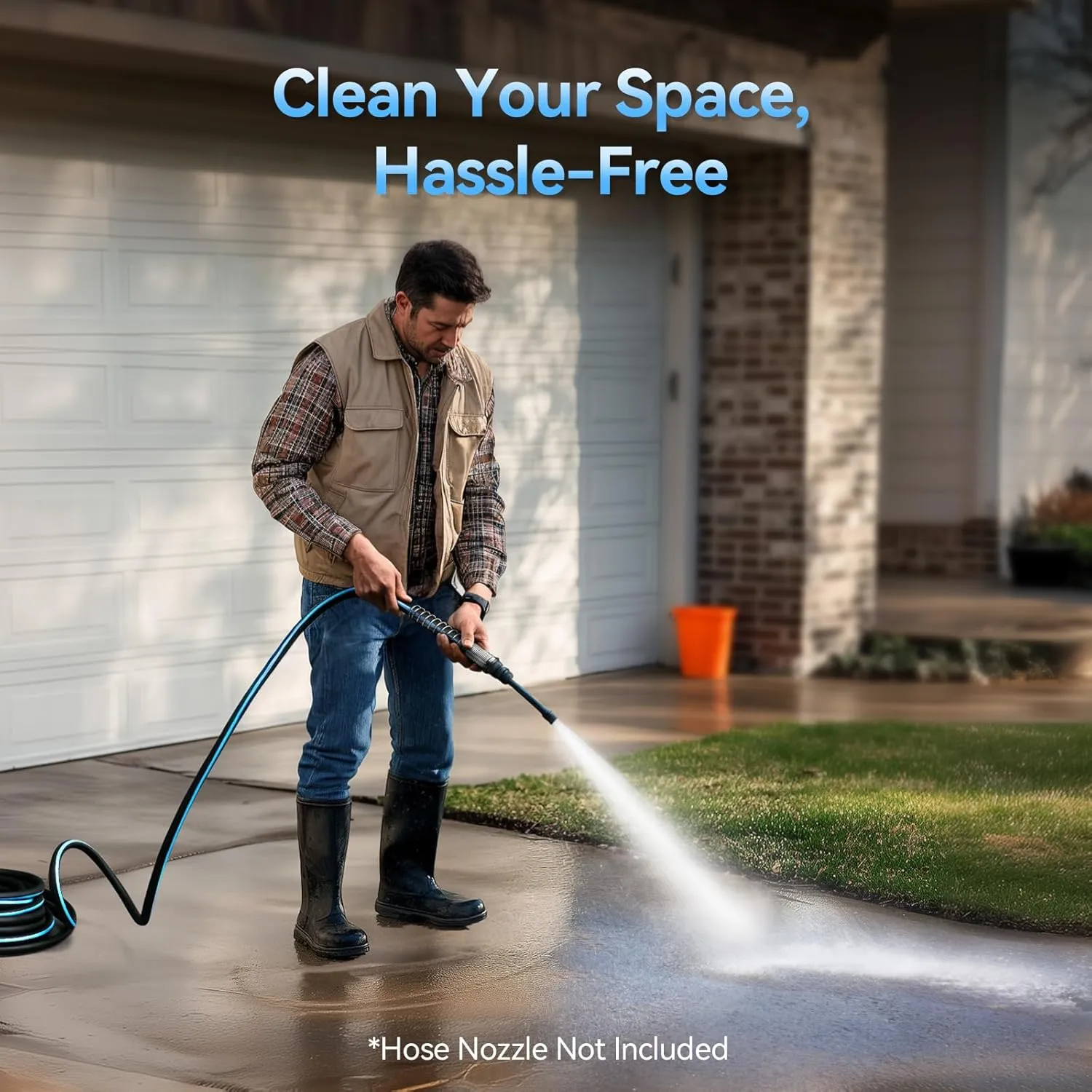 Garden Hose 100 ft x 5/8", Flexible Heavy Duty Water Hose with Coil Spring Handle, No Kink, Leak-Resistant, Lightweight, Ideal for Home Garden, Car Wash, or Professional Use