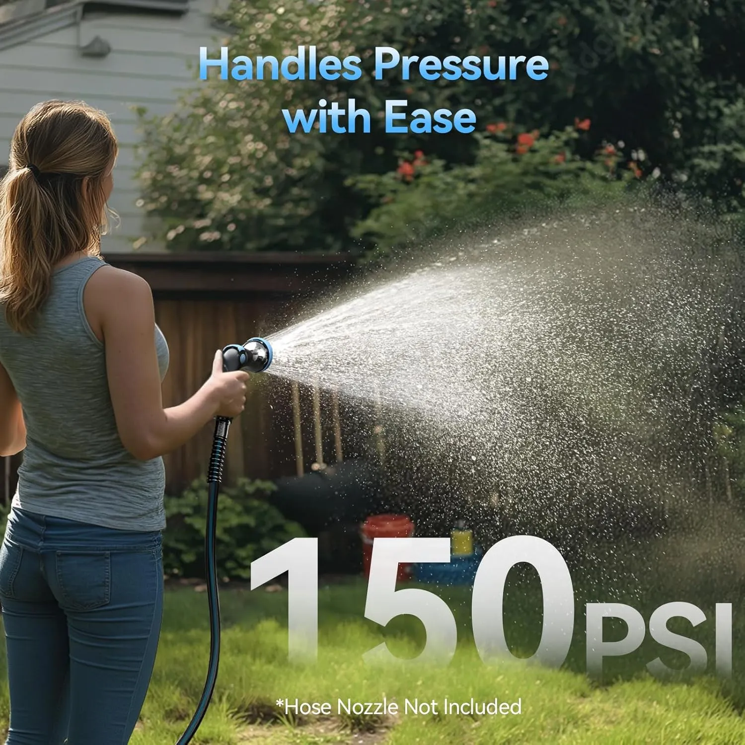 Garden Hose 100 ft x 5/8", Flexible Heavy Duty Water Hose with Coil Spring Handle, No Kink, Leak-Resistant, Lightweight, Ideal for Home Garden, Car Wash, or Professional Use
