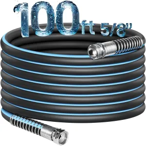 Garden Hose 100 ft x 5/8", Flexible Heavy Duty Water Hose with Coil Spring Handle, No Kink, Leak-Resistant, Lightweight, Ideal for Home Garden, Car Wash, or Professional Use