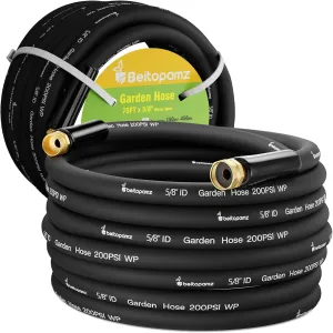 Garden Hose 75 ft x 5/8 in Heavy Duty Water Hose, Flexible No Kinks, Lightweight Hybrid Hose, Male to Female Fittings Leakproof Rubber Leader Hose, Drinking Water Safe, BT75, Black
