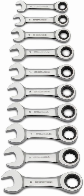 GEARWRENCH 10 Piece 12 Point Stubby Ratcheting Combination Wrench Metric Set | 9520D