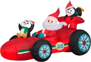 Gemmy Christmas Inflatable Santa in Racecar with Penguins, 4 ft Tall, Multi