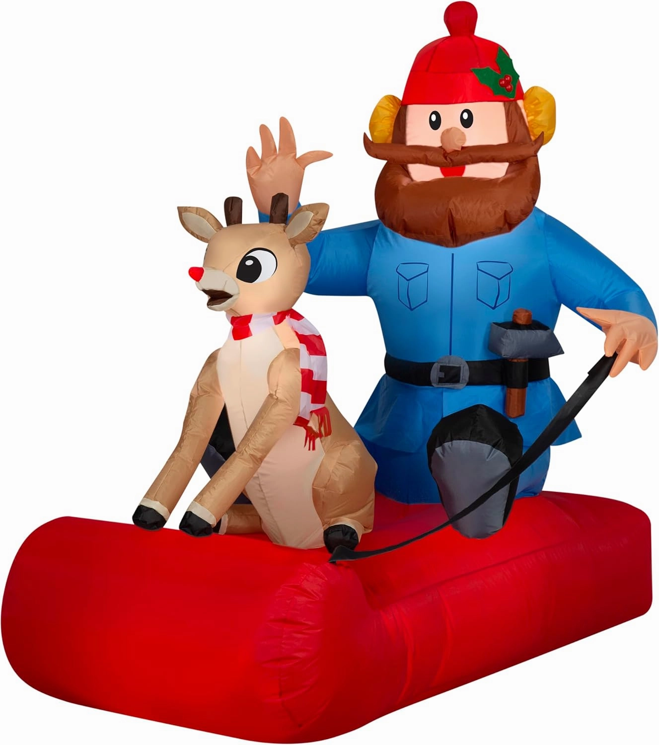 Gemmy Christmas Inflatable Rudolph and Yukon Cornelius on Sled, 4.5 ft Tall, Multi