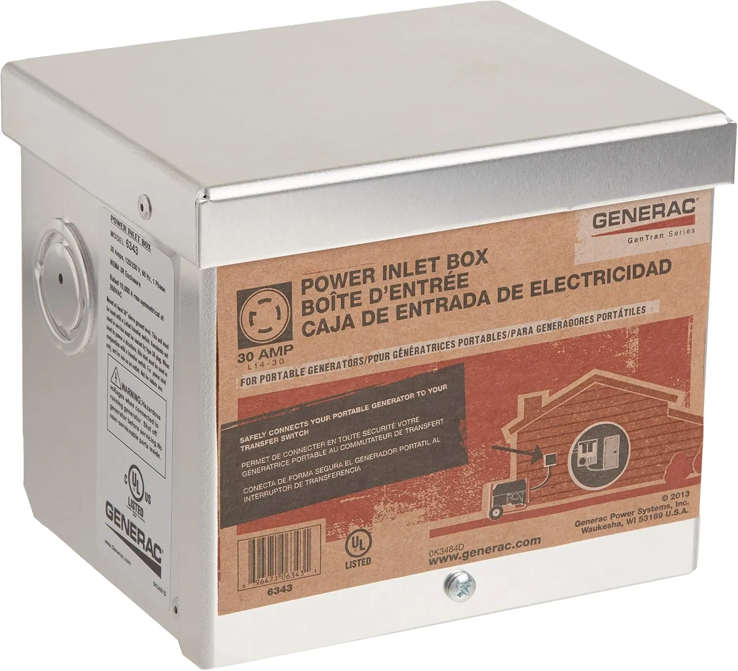 Generac 6343 30-Amp 125/250V Raintight Aluminum Power Inlet Box - Durable Outdoor Power Connection
