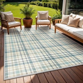 GENIMO Indoor Outdoor Area Rug 5'x7', Waterproof Geometric Outside Carpet, Non Shedding, Easy Cleaning, Camping Mat for Living Room, Patio, Balcony, Bedroom, Deck, Dining Room, RV, Blue & Beige