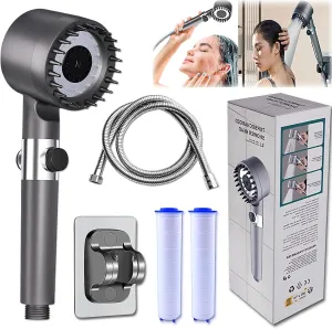 German Multifunctional Massage Shower, Handheld High Pressure Shower Head,Massage And Skin Beauty Multifunctional Shower, 3 Settings 4 in 1 Detachable Showerhead with 47” Hose, Bracket and 2Filters