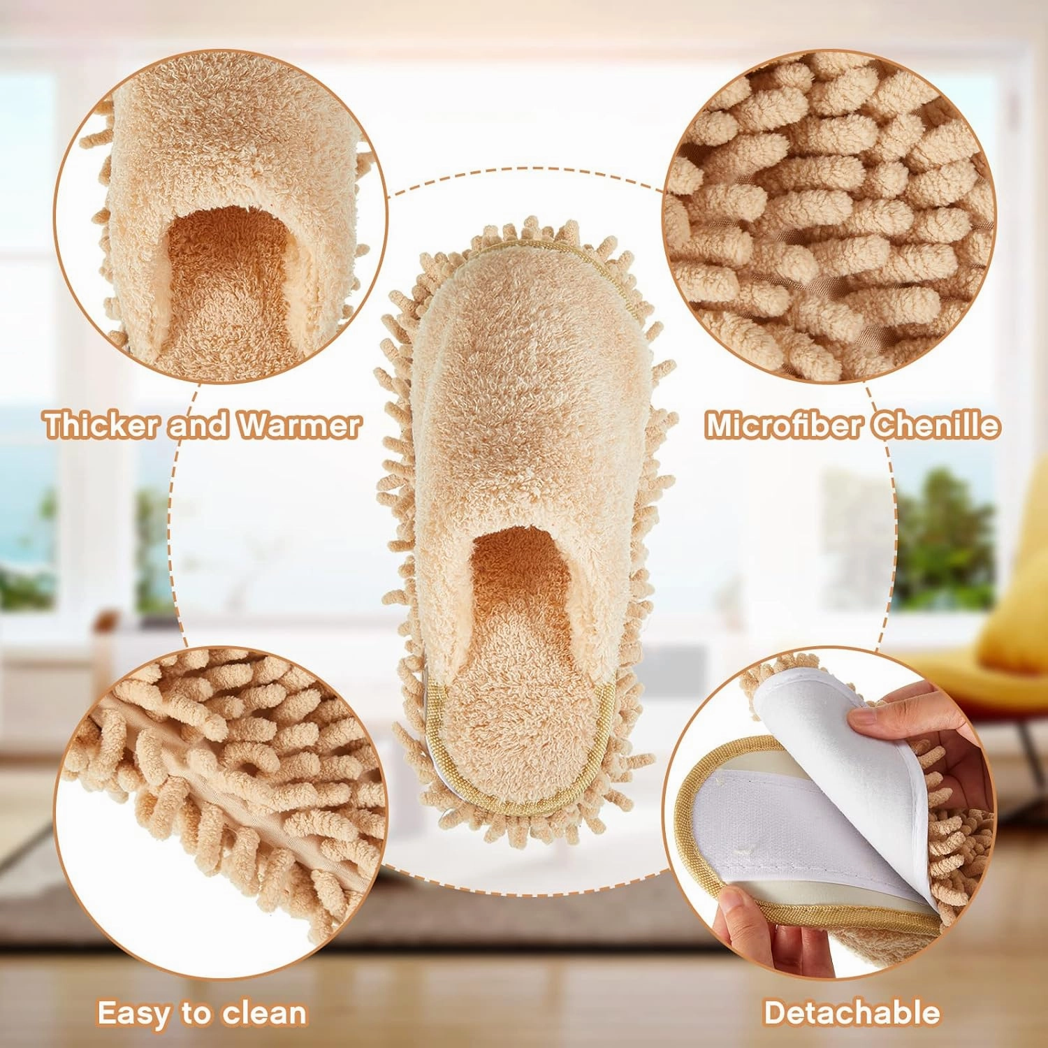 Gerrii 4 Pair Microfiber Cleaning Mop Slippers - Washable House Mop Slippers for Men and Women, Detachable Design, Ideal for Kitchen Floor Dust Cleaning, Includes Blue, Gray, Pink, Beige